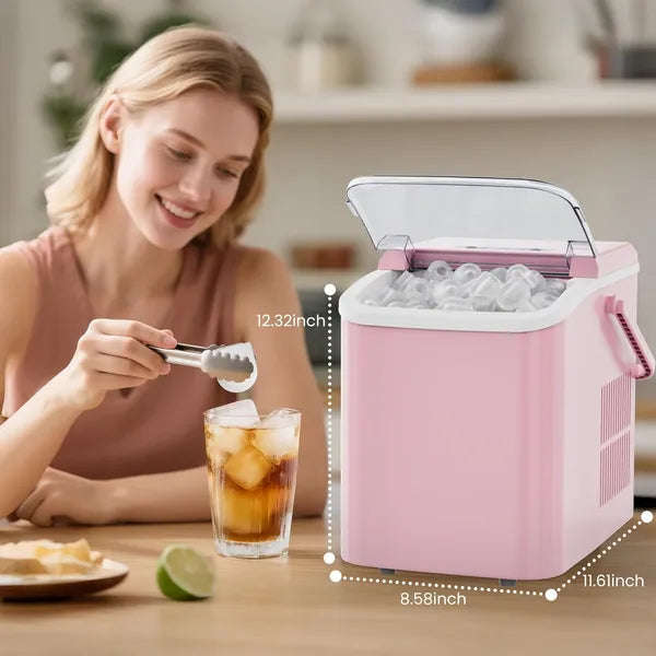 Countertop Ice Maker With Handle, 26lbs&24H Portable Ice Machine, 9 Bullet Ice Cubes Ready In 6 Mins, Self-Cleaning, Quiet Compact Ice Maker For Home, Kitchen, RV, Camping