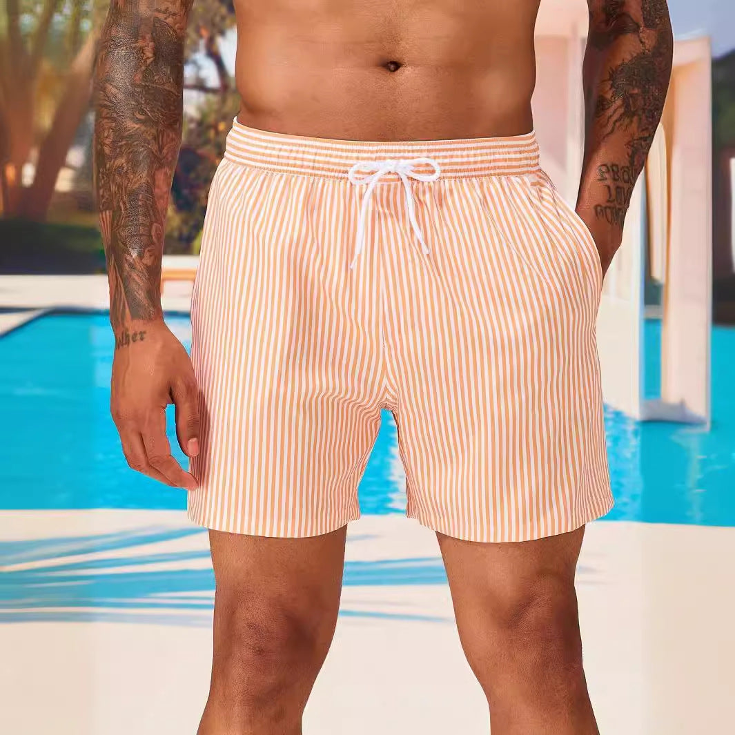 Men's 3D Striped Print Shorts Summer Casual Lightweight Beach Pants