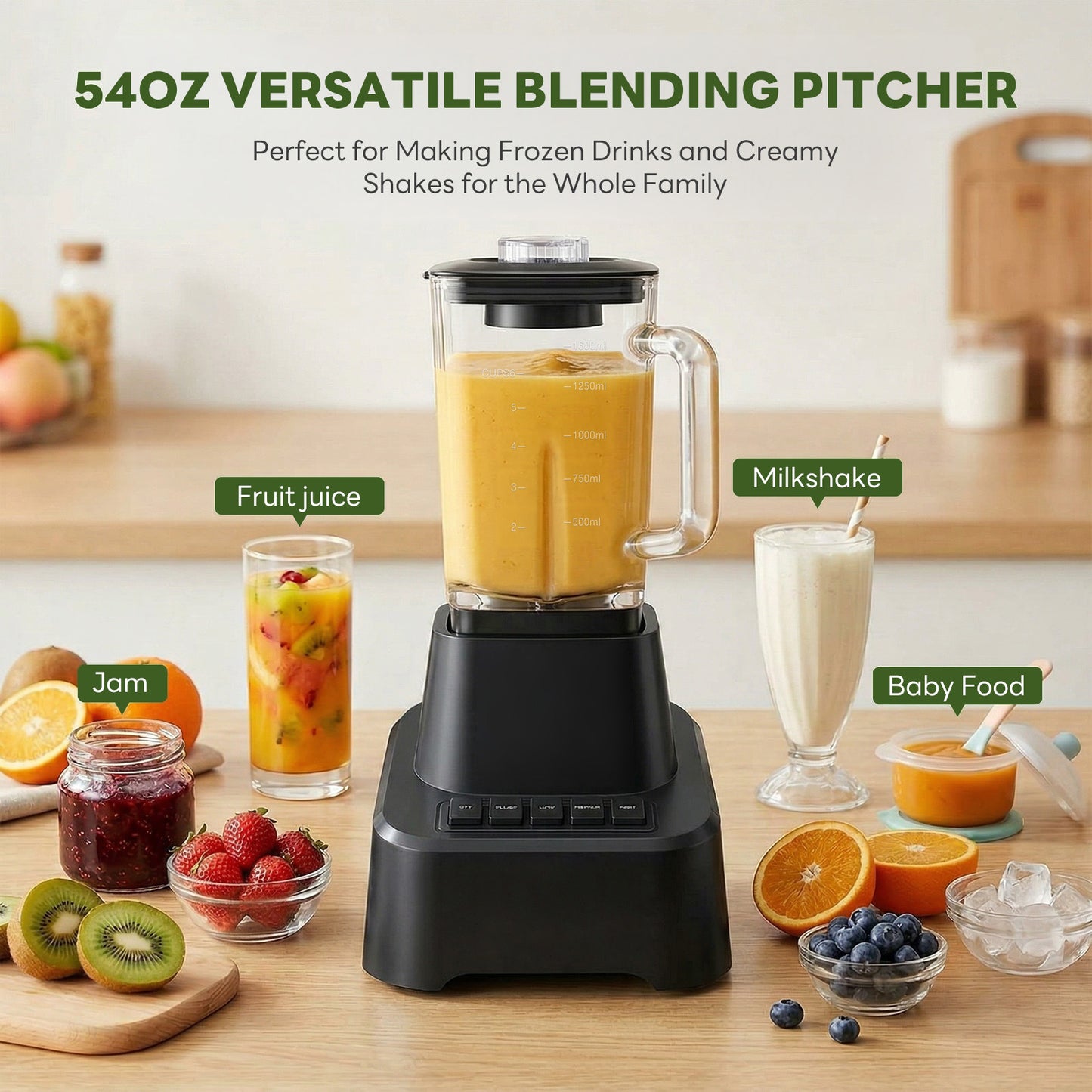 Professional Ice Cream Blender, Full-size Household Blender, Equipped With A 54-ounce Large-capacity Glass Cup