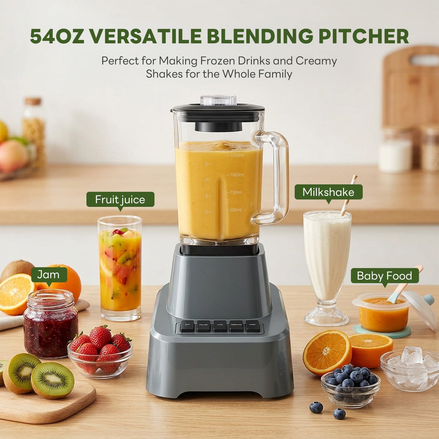 Professional Ice Cream Blender, Full-size Household Blender, Equipped With A 54-ounce Large-capacity Glass Cup