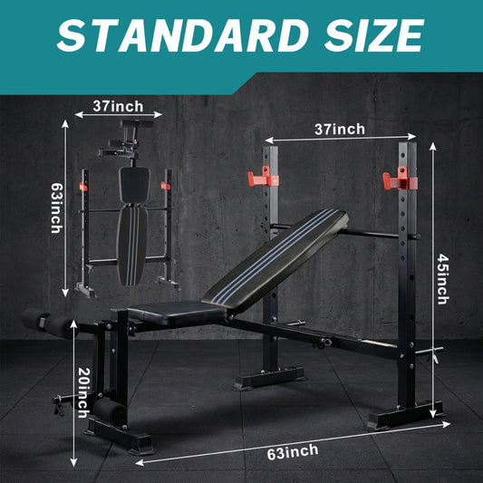 Adjustable Weight Bench With Rack, 650 LBS Capacity, Heavy Duty Foldable Bench Press, Leg Extension Curl, Easy Assembly, For Home, Garage, Gym