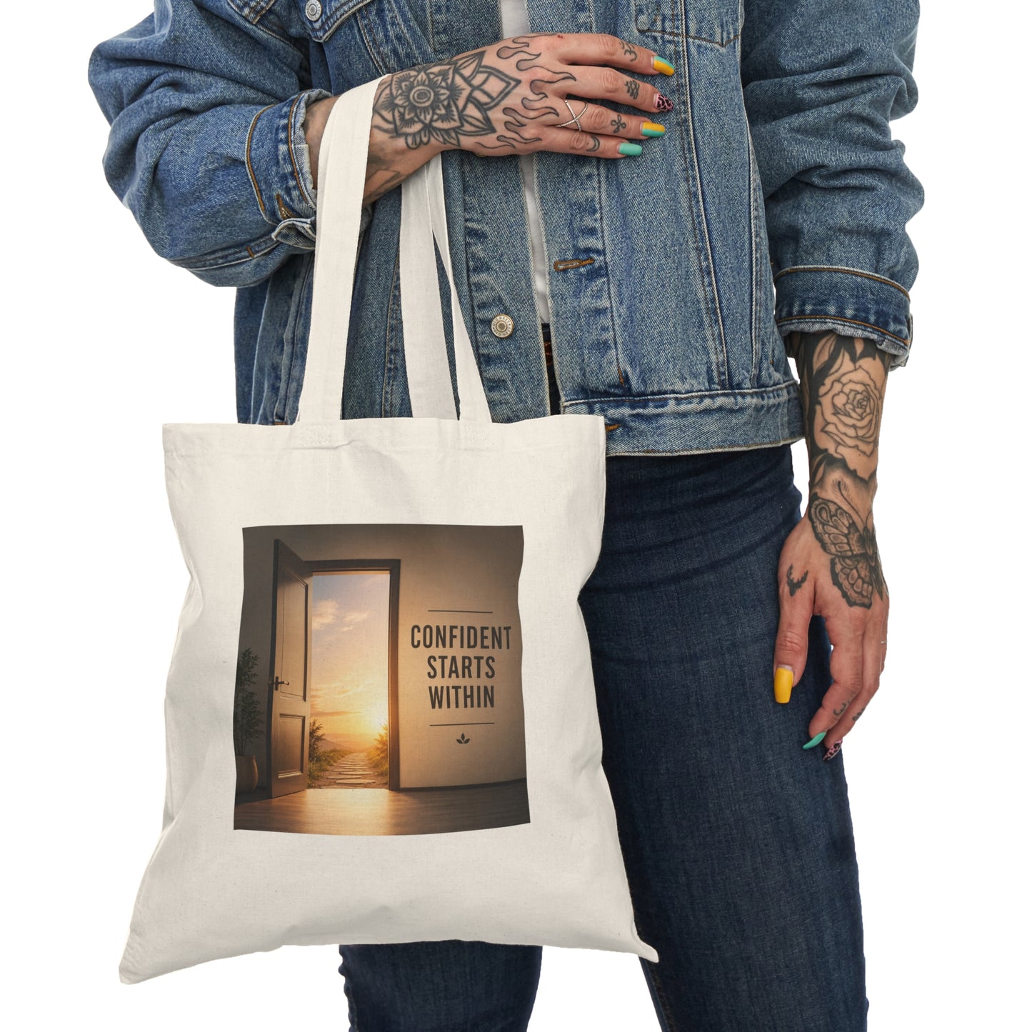 Confidence Starts Within Canvas Tote — Inspirational Quote Natural Tote Bag