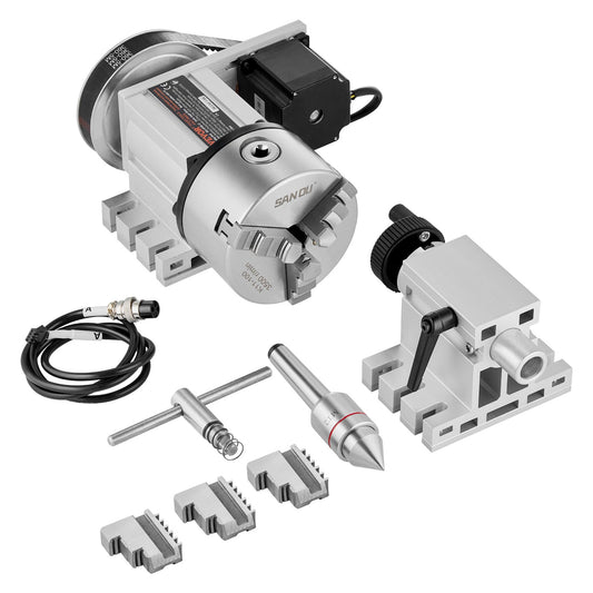 Dividing Head, K11-100mm 3-Jaw Chuck, CNC Router Milling Machine Rotational Axis 4th Axis A Axis Indexing Head, 2.6"/65 Mm Center Height MT2 Tailstock 6:1 Gear Ratio, Universal For Engraving